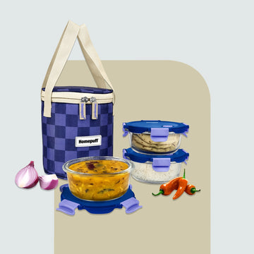 Borosilicate Glass Lunch Box Set of 3 (420 ml) with Airtight Leakproof Lid